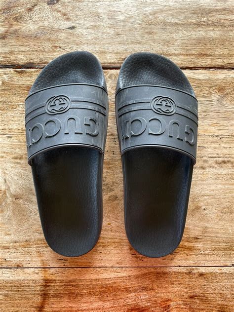 womens rubber slide sandal gucci|Gucci rubber pursuit g slides.